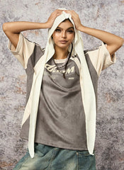 Jersey Deconstructed Contrast Color Stitching Print T-shirt