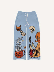 Halloween Ghost Graphic Animal Print Elastic Waist Pants