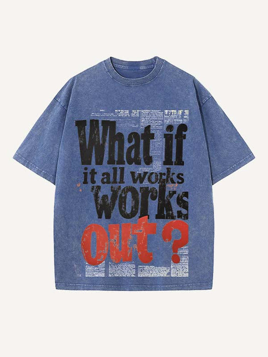 Distressed Washed Letter Print Round Neck T-shirt