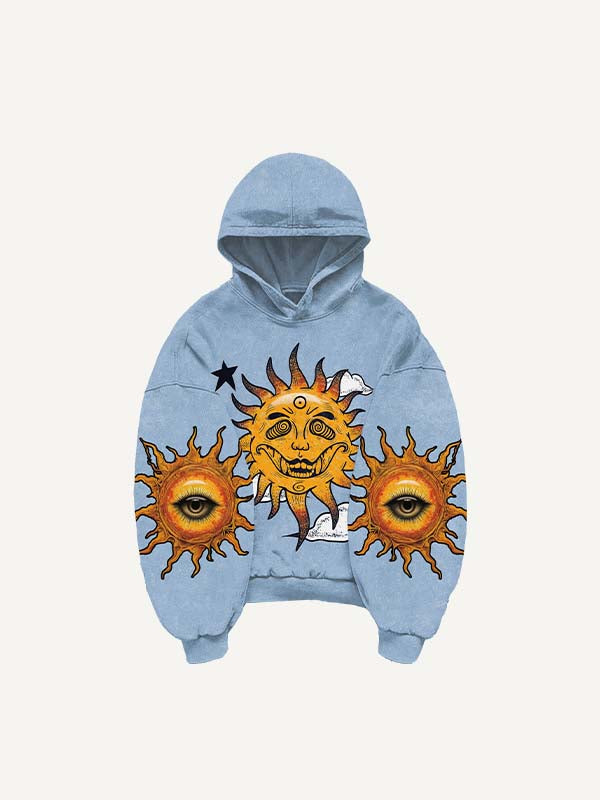 Evil Sun Moon Eye Graphic Print Slant Pockets Hoodie