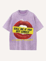 Distressed Washed Lips&Letter Print Round Neck T-shirt