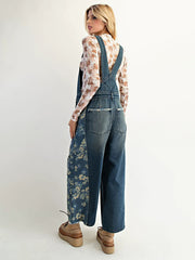 Printed Washed Pastoral Style Womens Casual Overalls