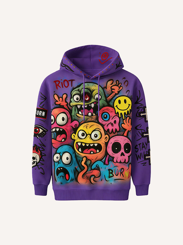 Invincible Monster Battle Warm Printed Hoodie