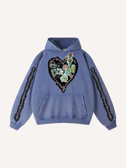 Pure cotton printed patchwork heart-shaped sweatshirt