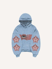 Eye Star Letter Print Slant Pockets Hoodie