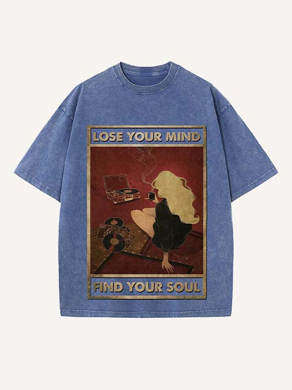 Distressed Washed Figure&Letter Print Round Neck T-shirt