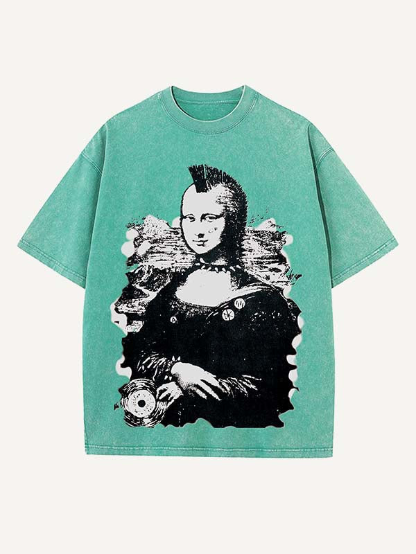 Distressed Washed Figure Print Round Neck T-shirt