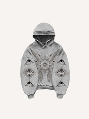 Wing&Eye&Graphic Print Slant Pockets Hoodie