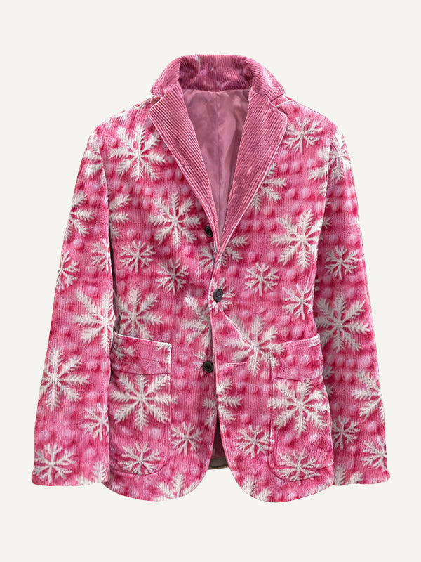 Merry Christmas! Multi-colored Snowflake Print Corduroy Suit