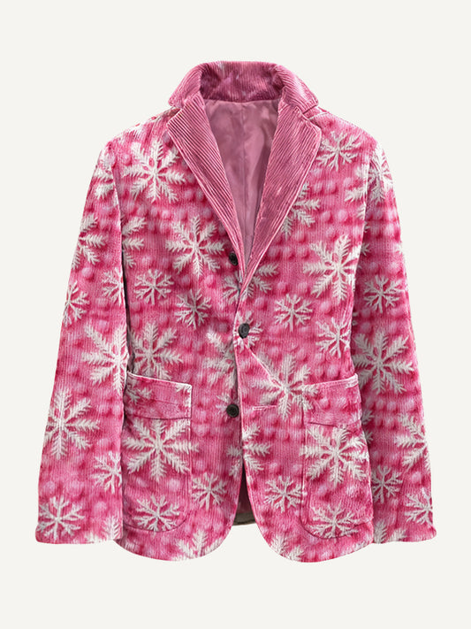 Merry Christmas! Multi-colored Snowflake Print Corduroy Suit