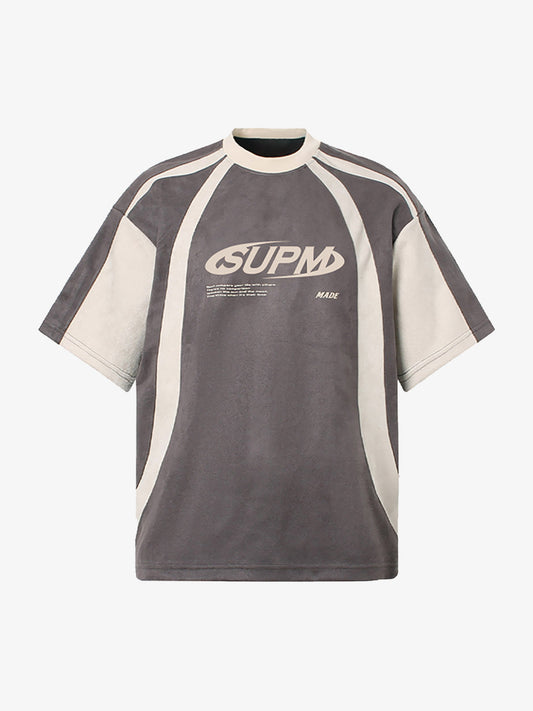 Jersey Deconstructed Contrast Color Stitching Print T-shirt