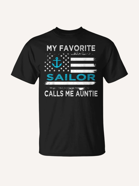 My Favorite Sailor Calls Me Auntie Sailing Usa Flag Anchor T-Shirt