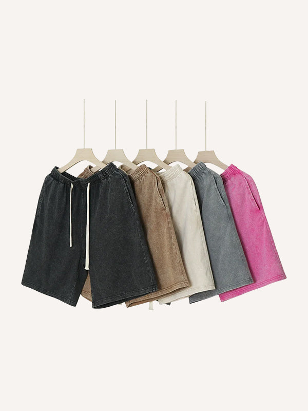 100% pure cotton washed and thickened crew neck multi-color textured shorts