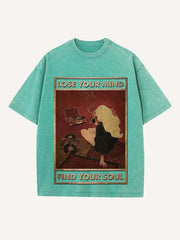 Distressed Washed Figure&Letter Print Round Neck T-shirt