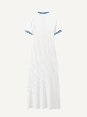 Luxury denim patchwork knit dress a celebrity-inspired style