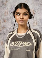 Jersey Deconstructed Contrast Color Stitching Print T-shirt
