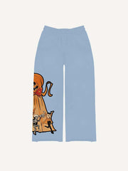 Halloween Ghost Graphic Animal Print Elastic Waist Pants