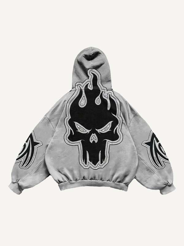 Skull&Graphic Print Slant Pockets Hoodie