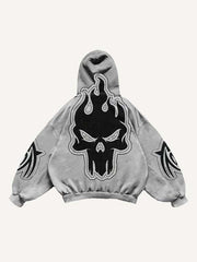 Skull&Graphic Print Slant Pockets Hoodie