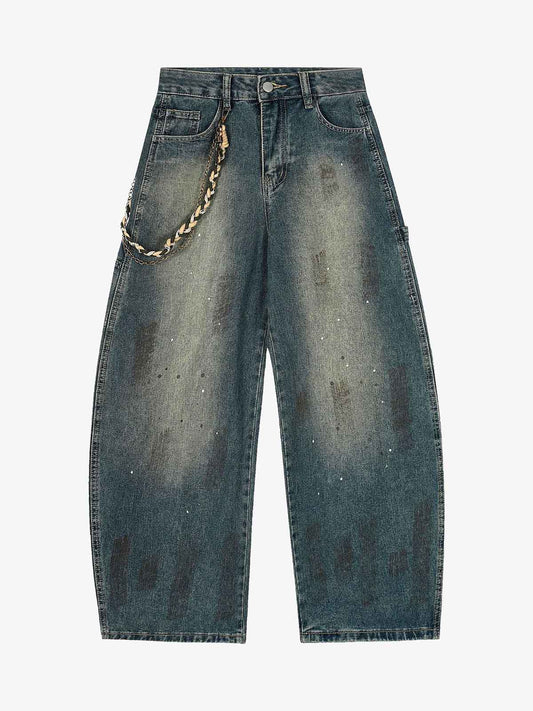Vintage Inkjet Dirty Dye Washed Scimitar Distressed Jeans
