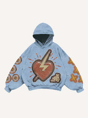 Heart Graphic Letter Faux Decal Print Slant Pockets Hoodie