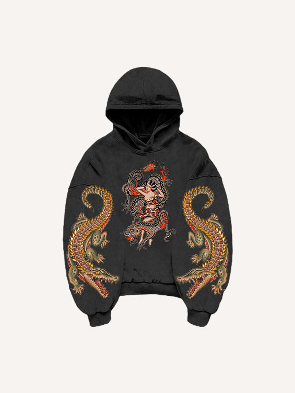 Japanese style retro two-headed snake women's sweatshirt