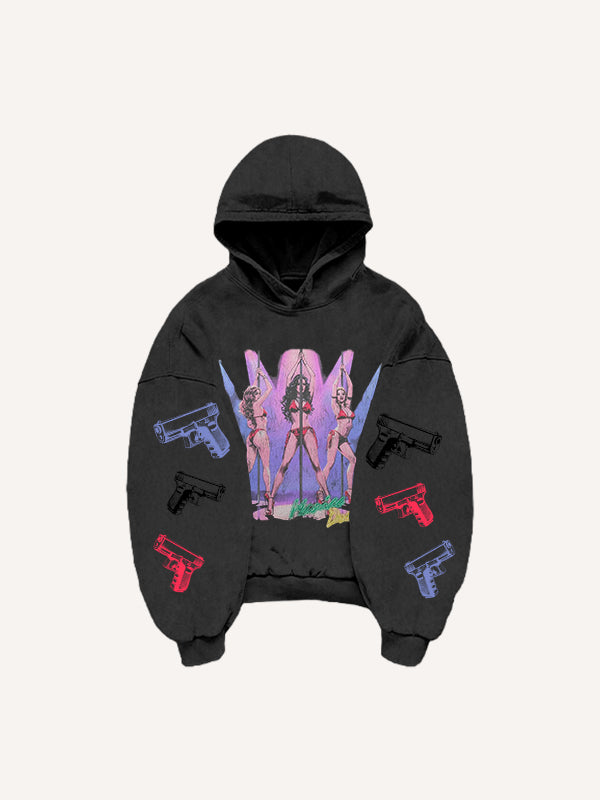 Sexy girl print distressed street style sweatshirt