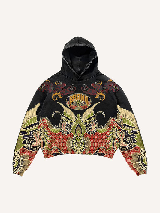 Retro floral high-end fabric printed sweatshirt