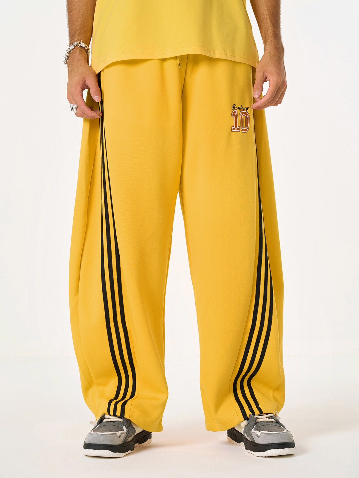 Fleece Vintage Side Stripe Drape Paratrooper Machete Wide Leg Pants - 2488
