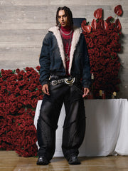 Cotton Washed Fur Hooded Jacket