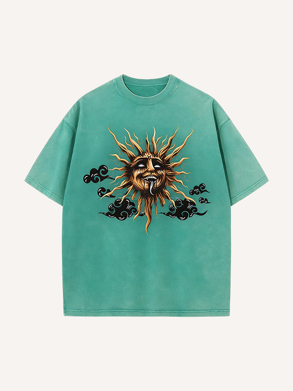 Unique Sun Printed Washed Short Sleeve