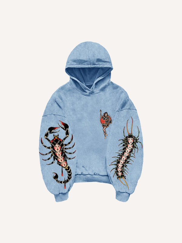 Sexy girl tattoo riding tiger pattern sweatshirt