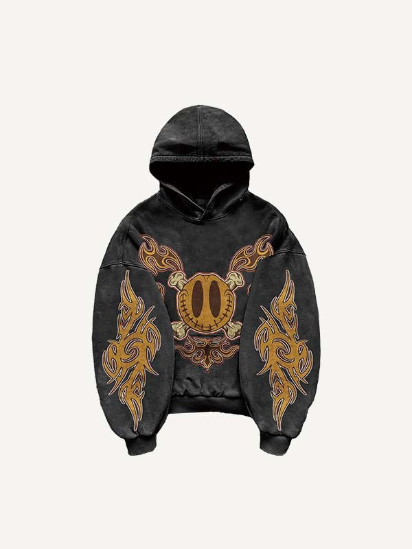 Smiley Face&Skeleton&Graphic Print Slant Pockets Hoodie