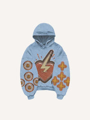 Heart Graphic Letter Faux Decal Print Slant Pockets Hoodie