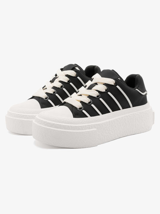 Round Toe Stripe Detail Platform Sneakers