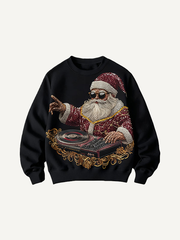 DJ Santa Claus will be playing passionately for you on a crew neck sweatshirt