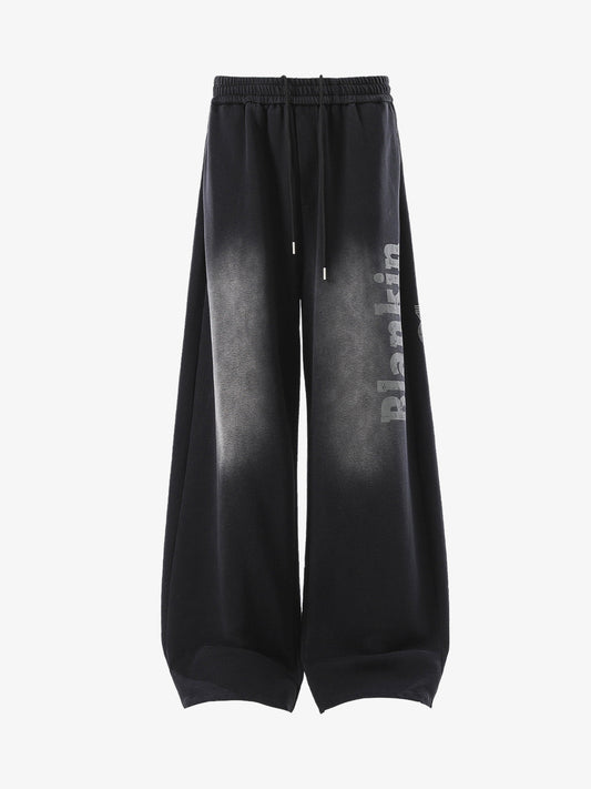 French Terry Distressed Gradient Drawstring Wide Leg Pants