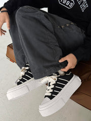 Round Toe Stripe Detail Platform Sneakers