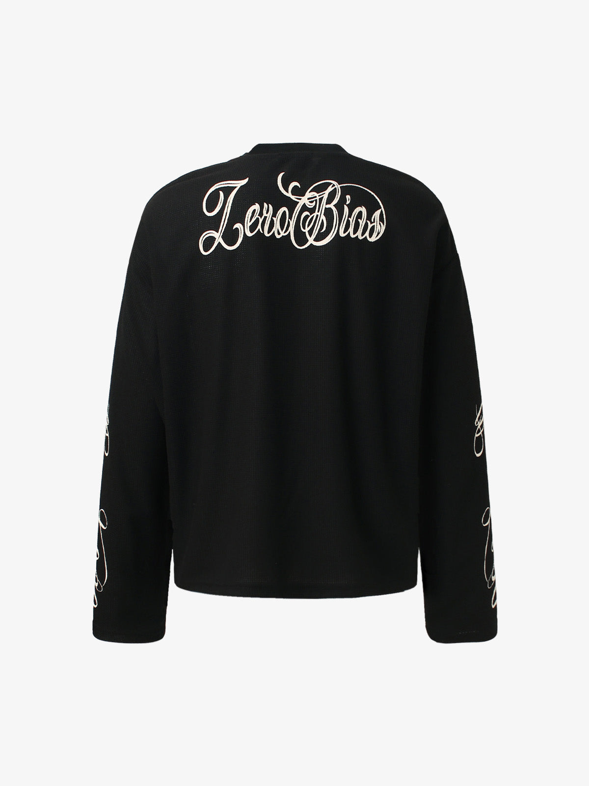 Retro Letter Print Waffle Simplicity Long-Sleeved T-Shirt