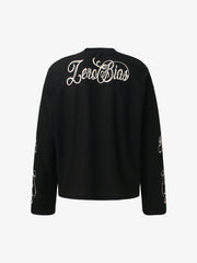 Retro Letter Print Waffle Simplicity Long-Sleeved T-Shirt