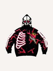 Hooded Skull Print Sweatshirt - Stylish All-Season