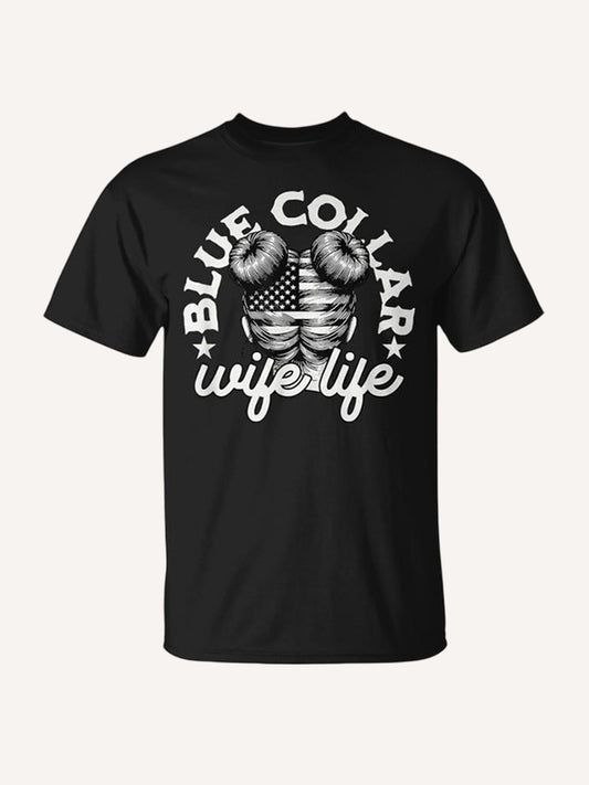 Blue Collar Wife Life Messy Hair Buns Usa Flag T-Shirt