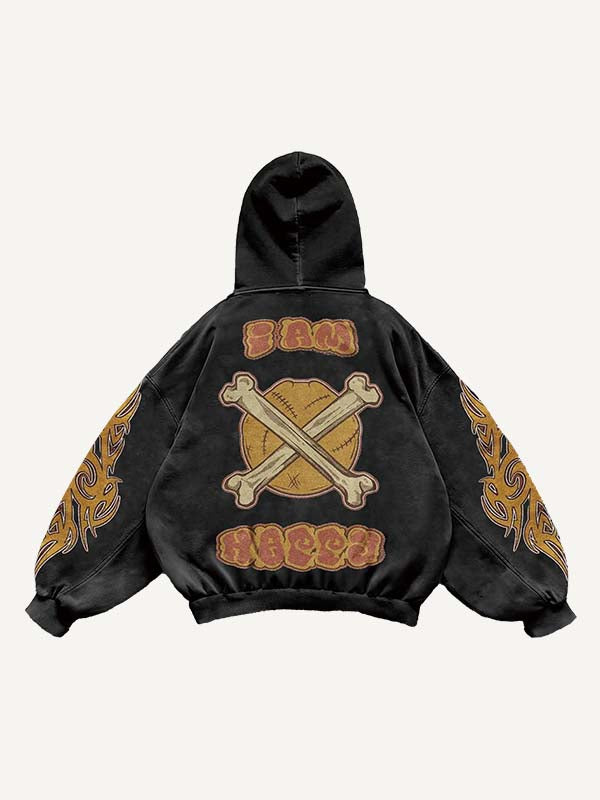 Smiley Face&Skeleton&Graphic Print Slant Pockets Hoodie