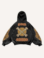 Smiley Face&Skeleton&Graphic Print Slant Pockets Hoodie