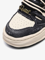 Retro Washed Denim Low Top Platform Sneakers