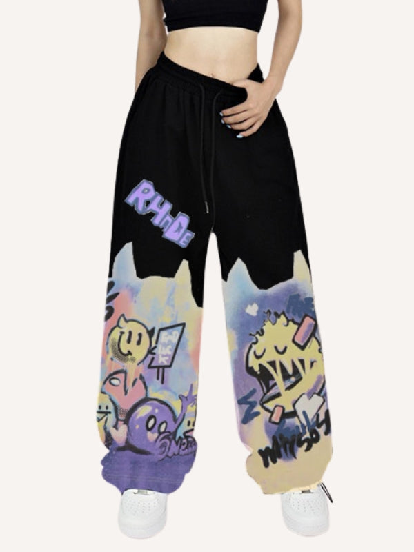 Graffiti Print Drawstring Waist Pants
