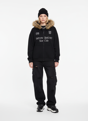 Letter Medal Embroidered Cardigan Fur Collar Hooded Sweatshirt