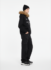 Letter Medal Embroidered Cardigan Fur Collar Hooded Sweatshirt