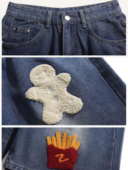 Graphic Embroidery Denim Shorts