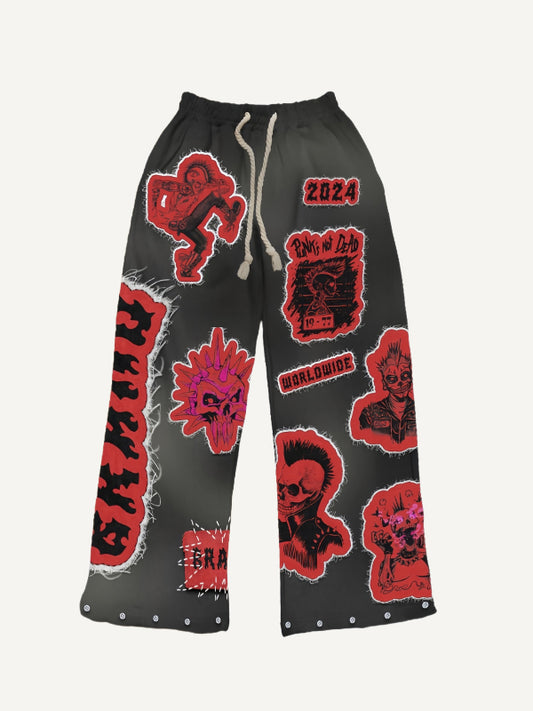 Distressed comfortable patchwork print trousers